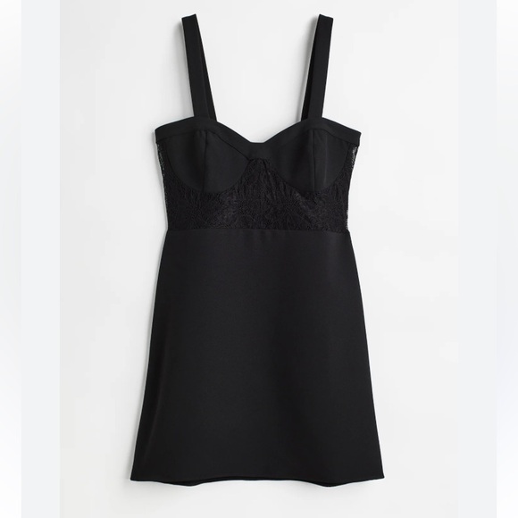 NWT H&M lace detail black mini dress - Picture 1 of 6